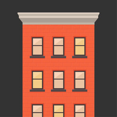 Minimalist Red Brownstone Facade with Windows Vector Artwork