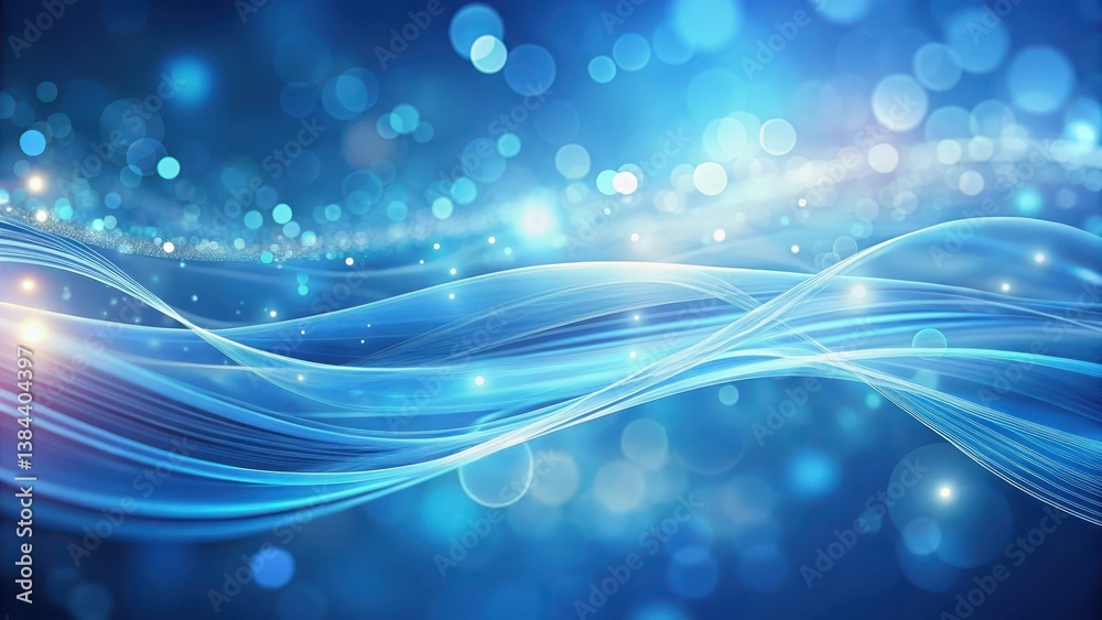 Wall mural abstract blue wave background with sparkling lights and bokeh effect