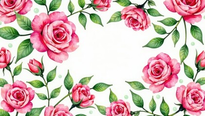 Intricate watercolor rose pattern, blush pink & green hues, spring flowers, wedding design, botanical illustration