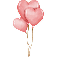 pink heart air balloon, png element sticker for Valentines decoration, clipart