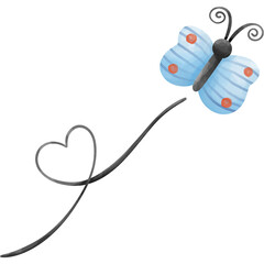 a hand drawing of cute blue butterfly, bug element for decoration 