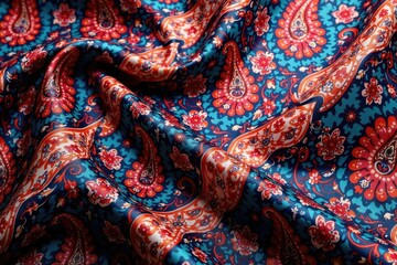 Fototapeta premium Large-scale paisley print on luxurious silk-like material , swirl, paisley