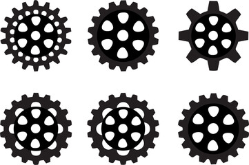 Hand drawn realistic 3d gear and bicycle stars. Industrial profiled wheel with teeth that engages with a chain. Transmission cogwheels and gears for machines.
