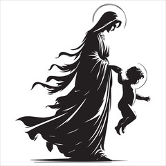 Fototapeta premium Virgin Mary Holding Baby Jesus vector