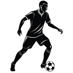 Naklejka premium Soccer Player Dribbling Ball in Black Silhouette 