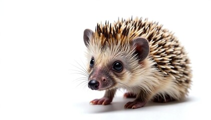 Naklejka premium Small hedgehog isolated on pure white background, image, prickly