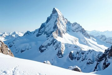 Obraz premium Snow-covered mountain peak, pristine white landscape , clean, image, still