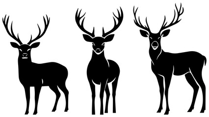 Deer Silhouette Vector Set, Elegant Stag and Wildlife Illustrations for Nature and Forest Designs