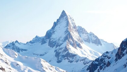 Obraz premium Snow-covered mountain peak against a bright white sky, peaceful, summit
