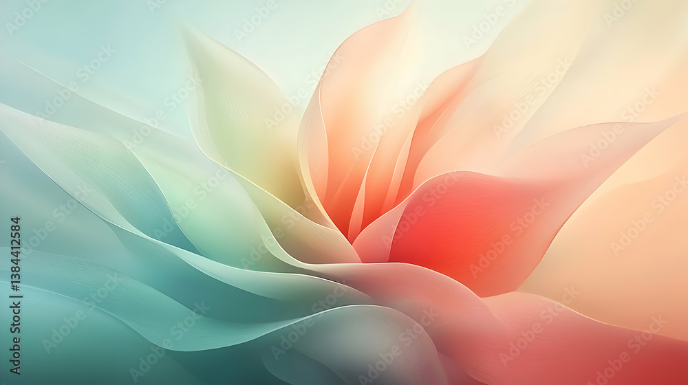 Wall mural abstract pastel floral background with soft waves and gradient colors
