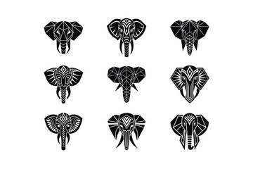 Geometric Elephant Head Vector Icons Set – Tribal & Modern Designs