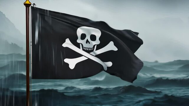Jolly Roger Pirate Flag with Skull and Crossbones Symbol