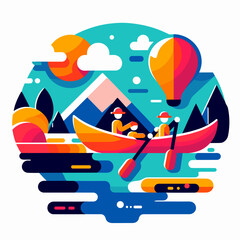 Kayakers Enjoying a Scenic Adventure in a Colorful Landscape  