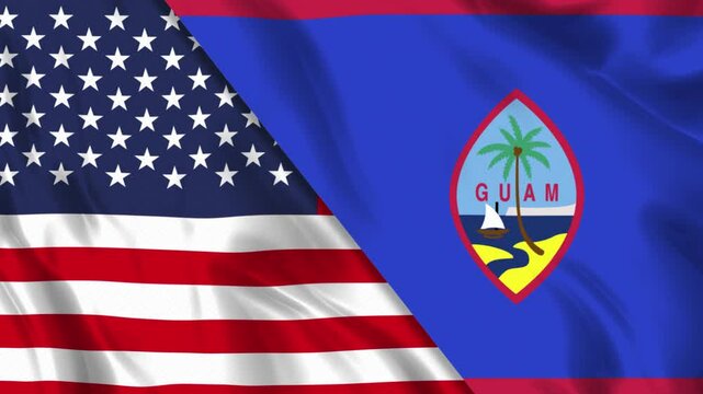 USA and Guam Flag Waving Loop. Flag of the USA and Guam