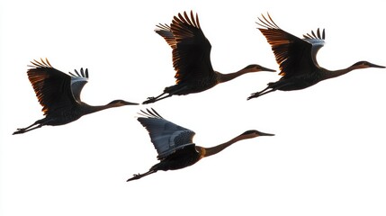 Obraz premium Silhouettes of birds flying isolated on white background