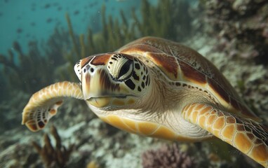 Fototapeta premium Sea Turtle in Vibrant Coral Reef