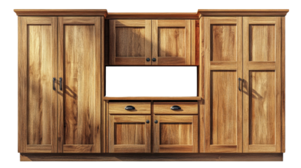 Old wooden cabinet isolated on white background, featuring vintage design, natural wood grain, aged texture, rustic charm, and antique storage perfect for interior decor, furniture collections, and re