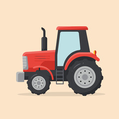 Obraz premium Red tractor illustration in a simple flat design 