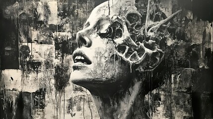 Disturbing Abstract Face: Monochromatic Surrealism