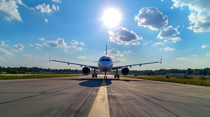 Airplane Taxiing Runway Sunny Day Takeoff Travel.