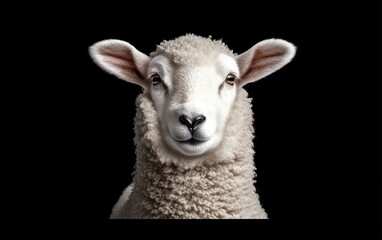 Fototapeta premium Close Up White Sheep Portrait Against Black