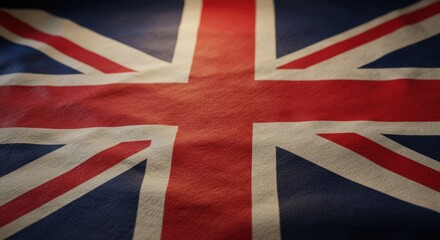 Close-Up View of a British Union Jack Flag Draped Fabric Texture