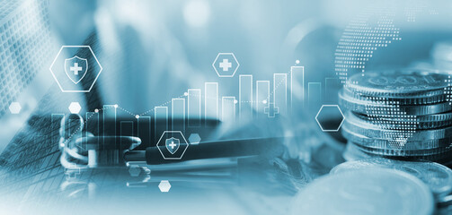 Healthcare business graph and data of medical business growth. Financial data of health insurance...