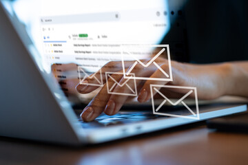 Email marketing concept.  Business communication via email, company sending e-mails or digital newsletter to clients, business strategy for digital marketing