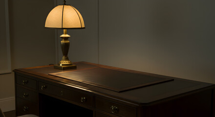 Hollywood Regency Desk With a Leather Blotter and Brass Lamp