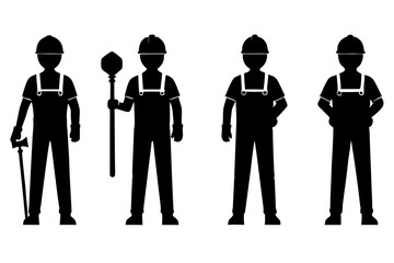 set of Construction worker silhouette vector illustration