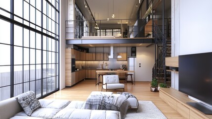 Studio apartment loft isolated on white background