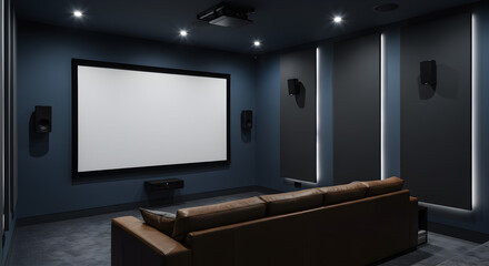 Fototapeta premium Elegant Home Cinema Room Featuring a Dropdown Projector Screen