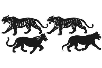 set of Tiger silhouette vector illustration