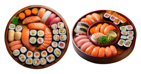 Colorful Assorted Sushi Platter with Fresh Fish and Vegetables, PNG bundle collection, Isolated on Transparent Background