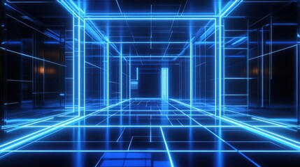 Neon Blue Corridor in Futuristic Architecture