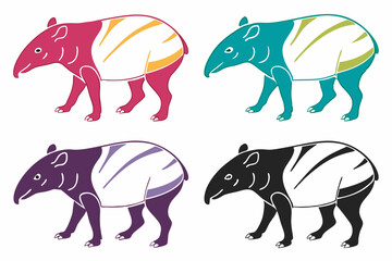 set of Tapir silhouette vector illustration