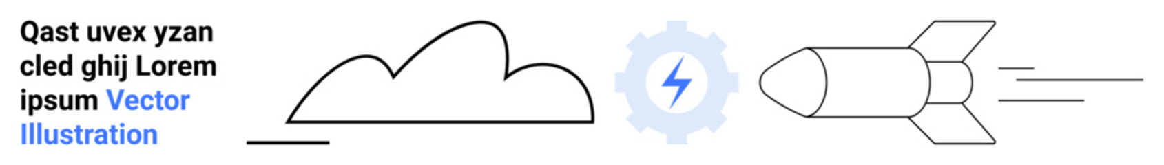 Cloud, gear with lightning bolt, and rocket design representing speed, innovation, creativity, and technology. Ideal for startups, technology, progress development growth business strategy simple