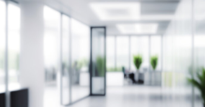 Premium office bokeh photo background for poster, banner and social media background purposes. Contemporary open-plan office with bright ambiance.