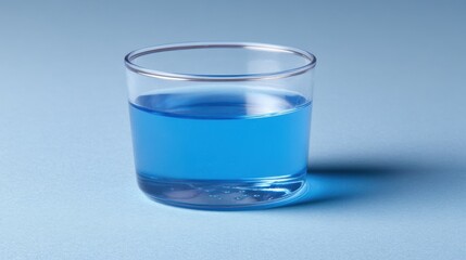 Blue Liquid in Transparent Glass Against Light Blue Background for Creative Imagery and Designs