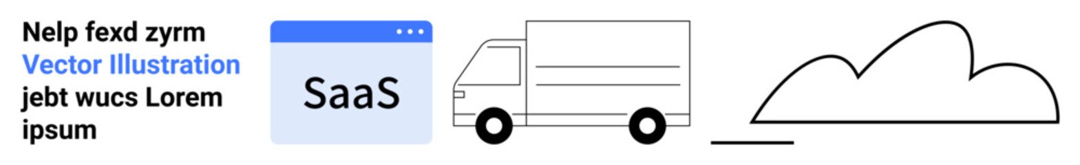 SaaS platform icon, delivery truck, and cloud storage icon emphasizing technology, logistics, and cloud solutions. Ideal for SaaS, logistics, cloud computing, delivery digital platforms software