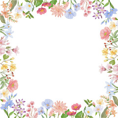floral frame with flowers watercolor illustration