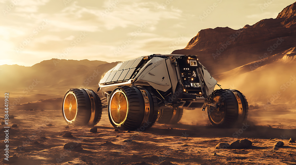 Poster an ai driven space exploration vehicle analyzing surface data and collecting samples on distant plan