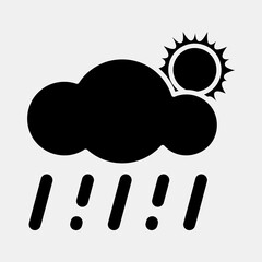 Icon rain with sun. Weather elements symbol. Icons in glyph style. Good for prints, web, smartphone app, posters, infographics, logo, sign, etc.