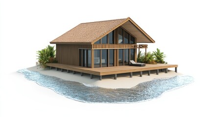 Wave-resistant coastal house isolated on white background