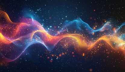 Abstract digital waves of vibrant colors, with glowing particles