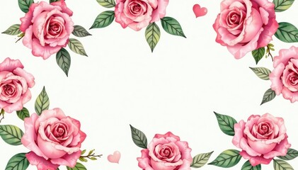 Fototapeta premium Delicate watercolor roses repeat in a soft, romantic pattern , cream, spring, green