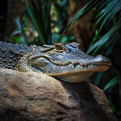 Closeup of a Crocodile Resting on a Rock