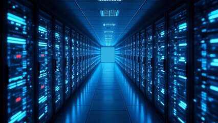 Obraz premium Server Room With Blue Lights, Data