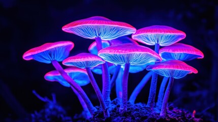 Glow Mushrooms in Dark Forest