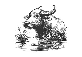 Water Buffalo hand drawn sketch vector illustration